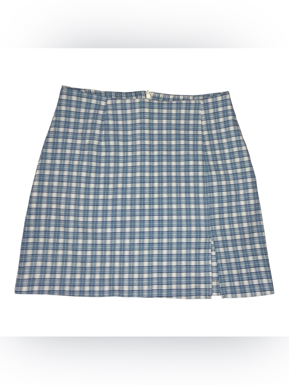 Vibe Blue and White Plaid Mini Skirt with Subtle Side Slit size 24”